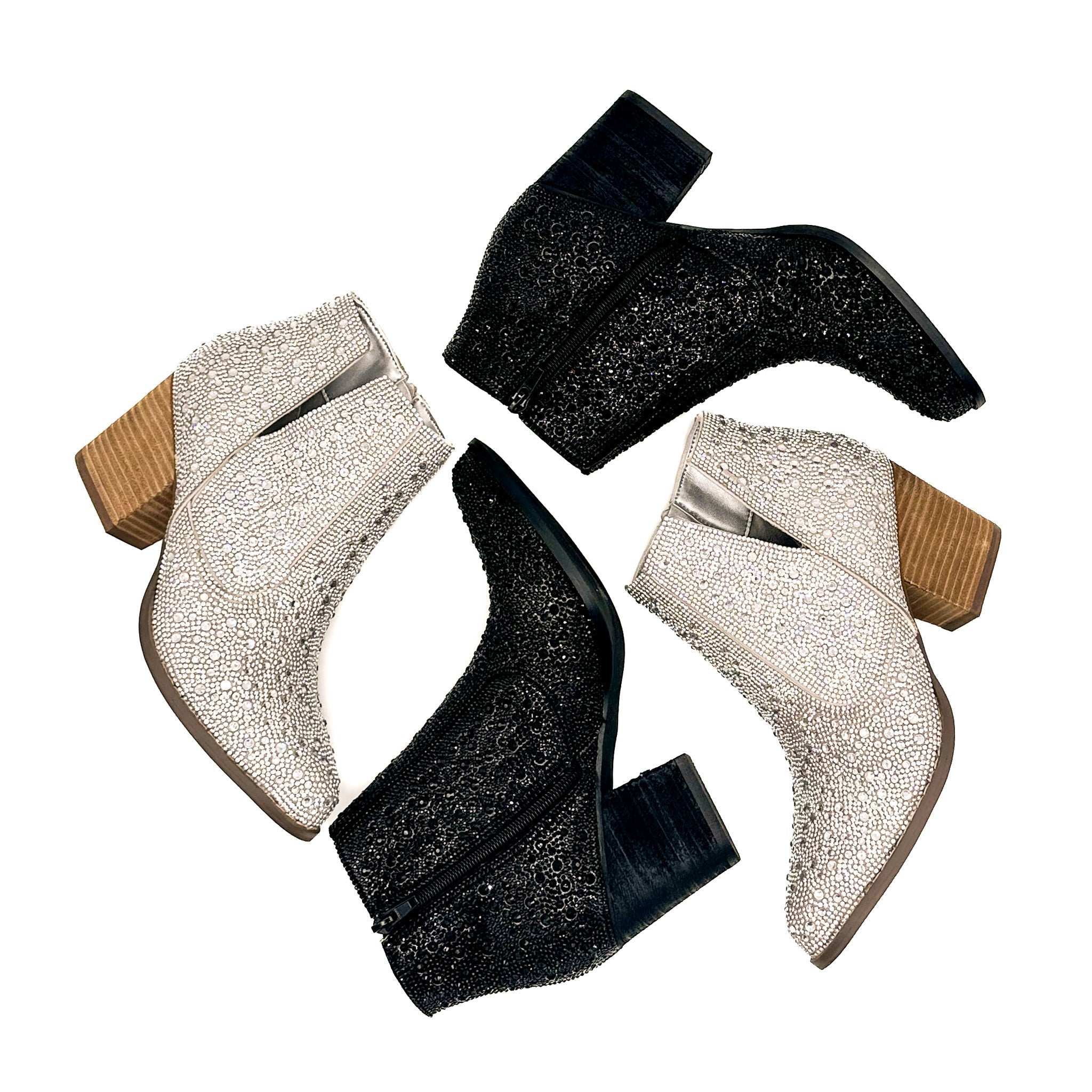 Shine Star Rhinestone Bootie Silver With Zipper Closure Naughty Monkey